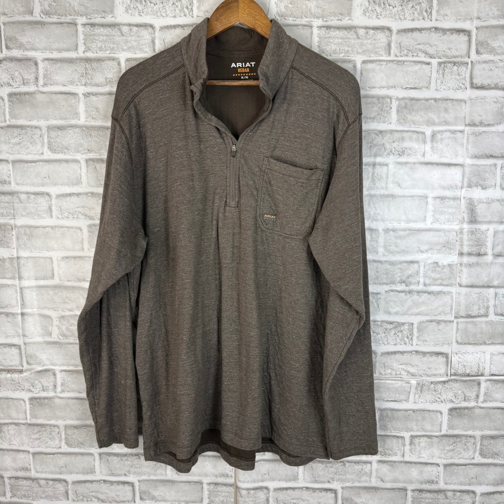 Ariat Rebar Foundation Mens XL Brown 1/4 Zip Long Sleeve Work Shirt 10041417